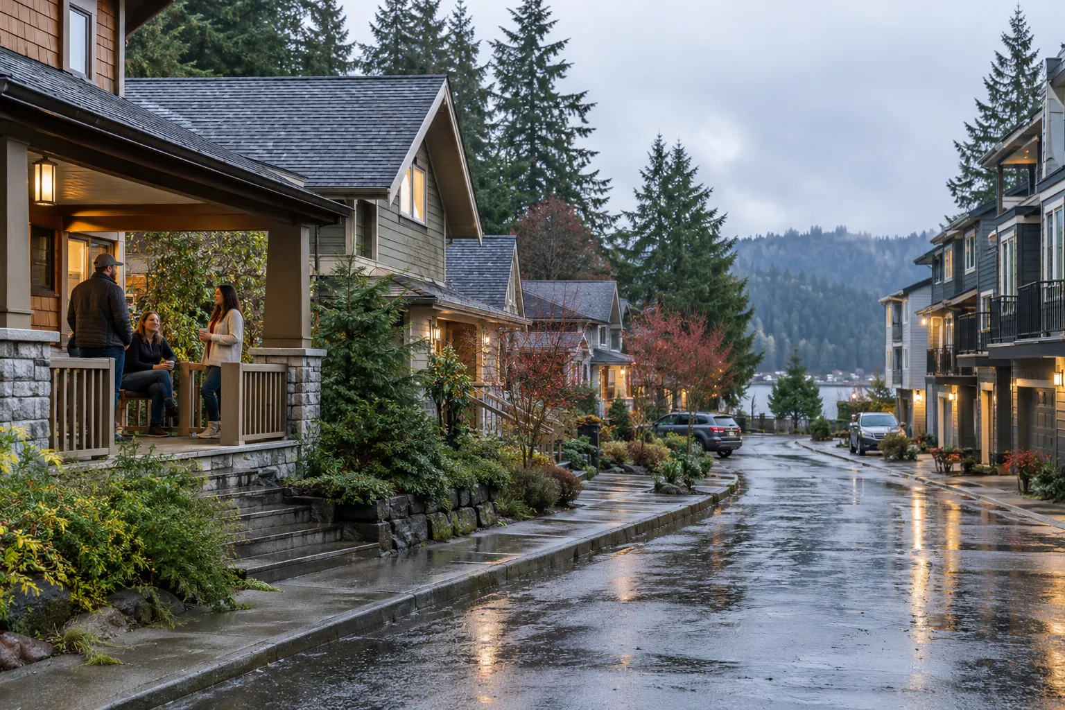 Rooftops of wood-frame homes and townhomes across Tacoma